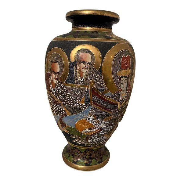 Satsuma Ware 8 Imperial Heads Large 15” Tall Vase - Picture 2 of 16